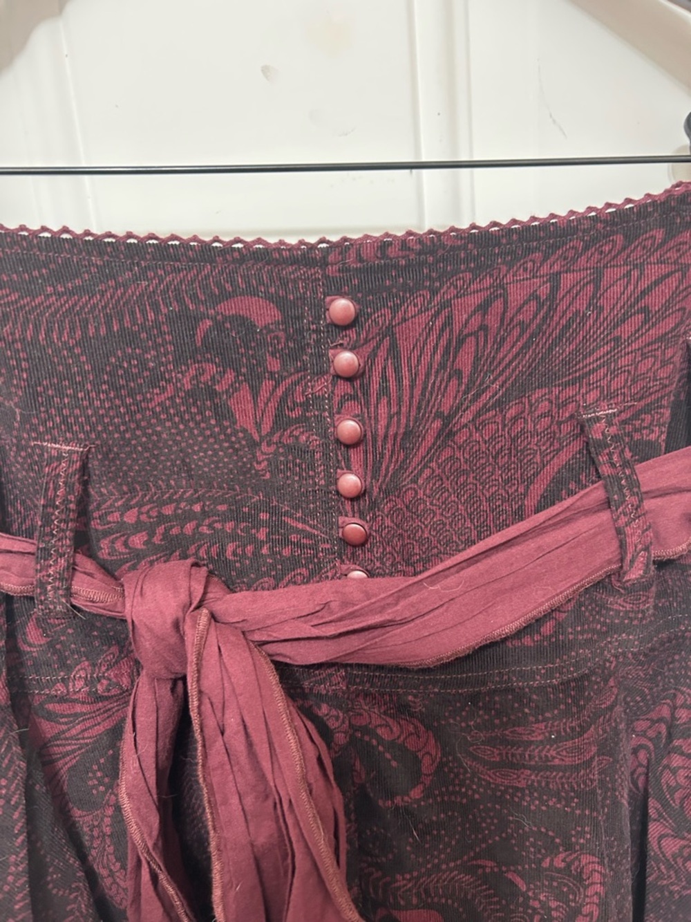 Bohemian Asymmetrical Maroon Printed Tie-Waist Skirt - Picture 5 of 10
